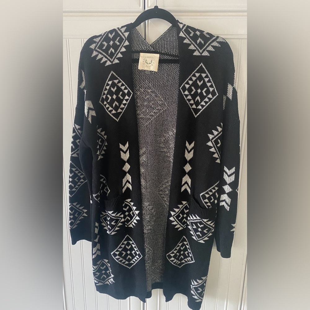 Fantastic Fawn Black and White Patterned Cardigan